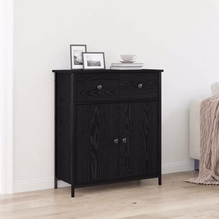 Credenza moderna vidaXL in legno ingegnerizzato nero L: 70 cm, P: 30 cm, H: 80 cm