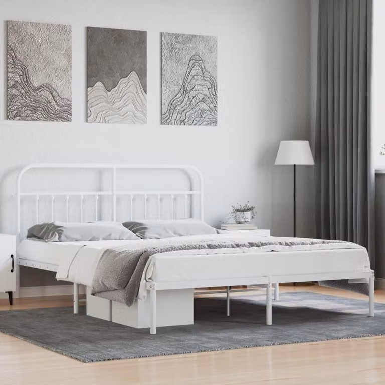 The Living Store Struttura letto con testiera in metallo bianco 183x213 cm