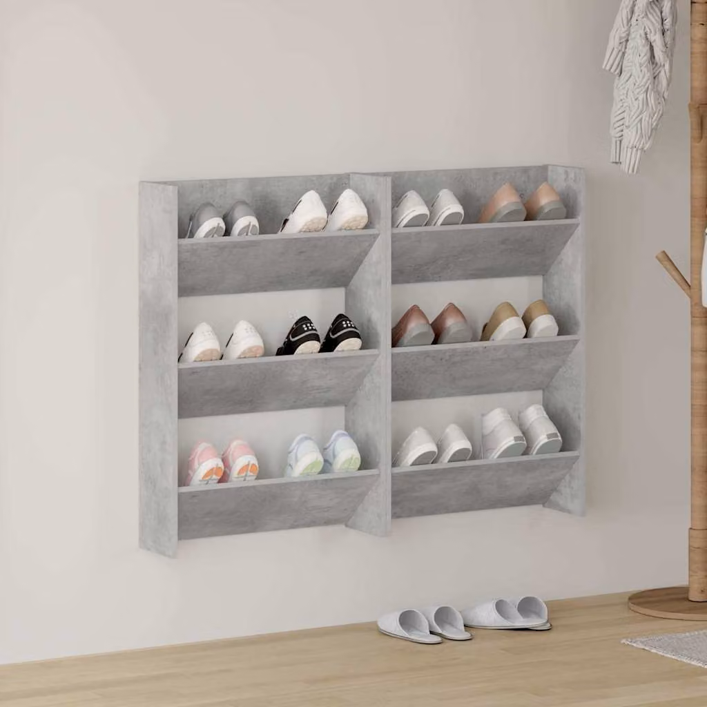 Set di 2 scarpiere da muro vidaXL in legno multistrato, colore grigio opaco, L: 60 cm, P: 18 cm, H: 90 cm