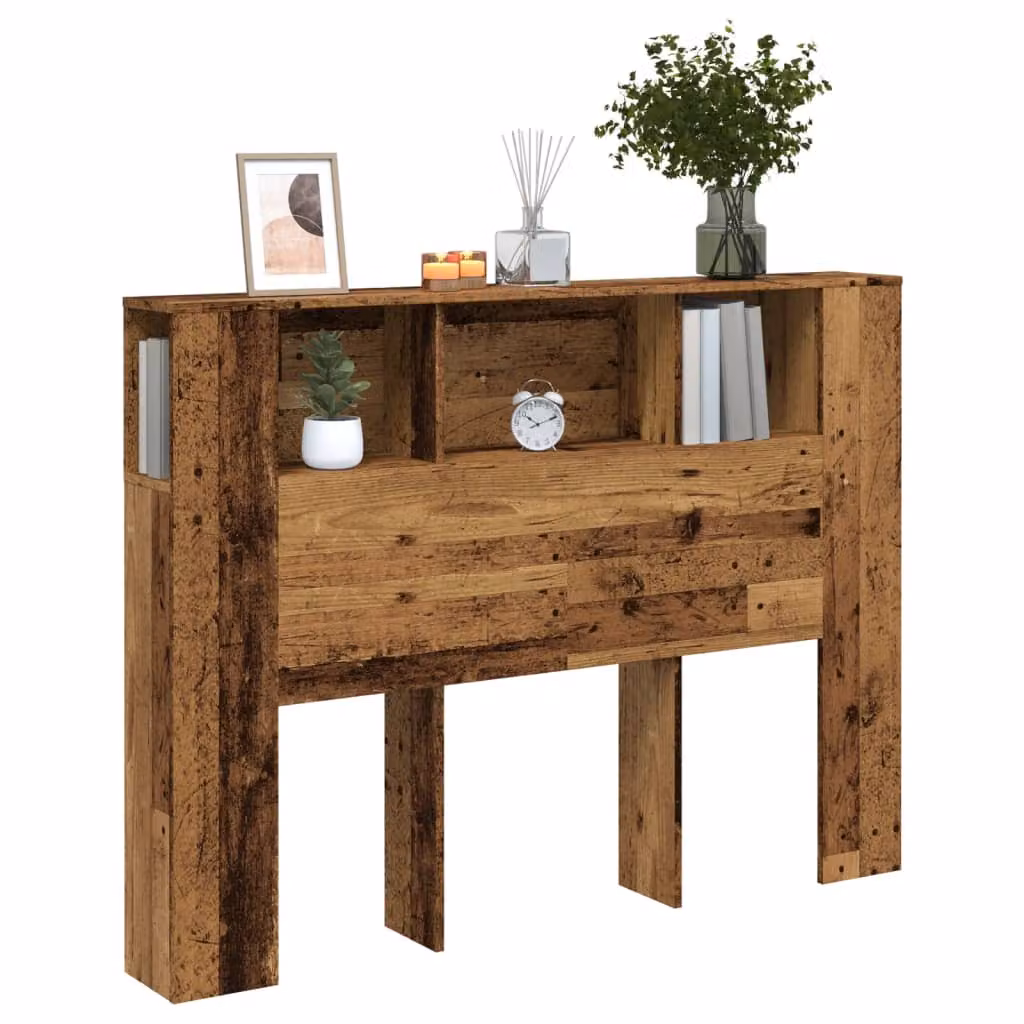 Testiera con contenitore vidaXL in legno antico marrone con ripiani integrati L 140 x P 18,5 x H 102,5 cm