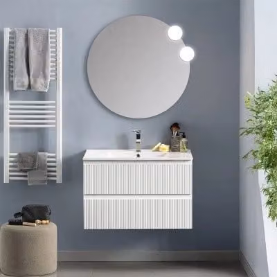 Mobile bagno sospeso Inbagno Giava bianco opaco con frontale cannettato L: 81 cm, P: 47 cm, H: 51,4 cm – 1