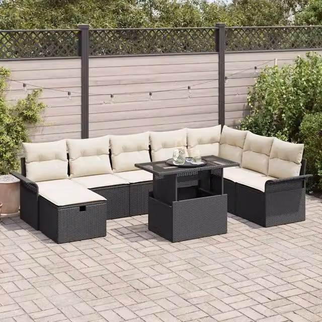 Set Divano da Giardino 9 pz Nero polyrattan 3361026