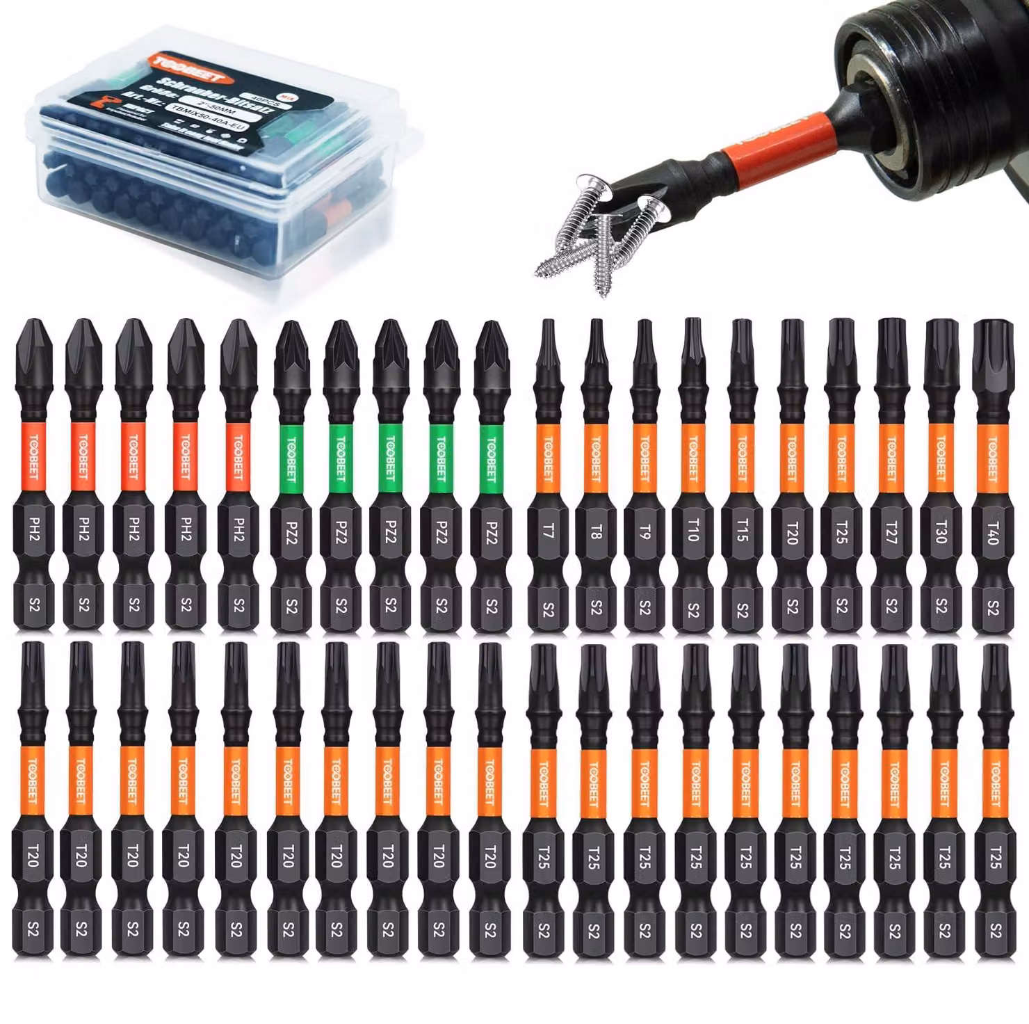 Set di 40 punte a impatto, resistenti, per cacciaviti