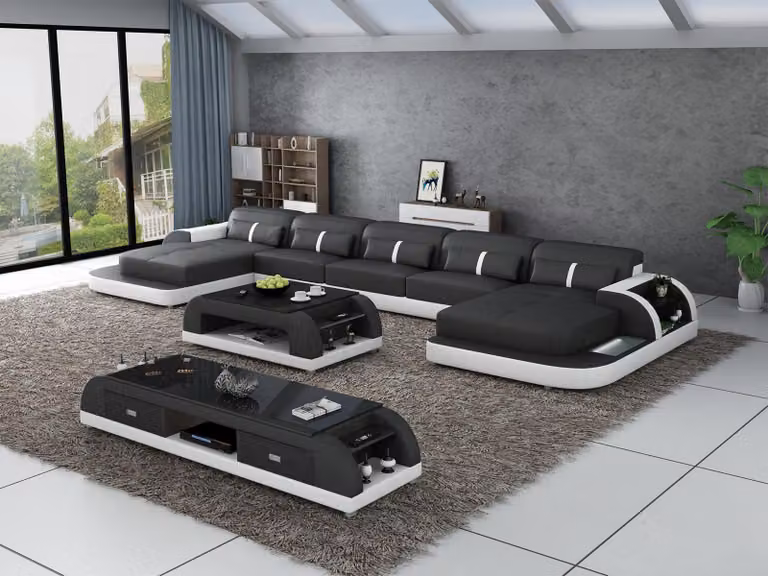 Ecksofa Ledersofa mit usb Big U-Form Wohnlandschaft Sofa Couch Garnitur led