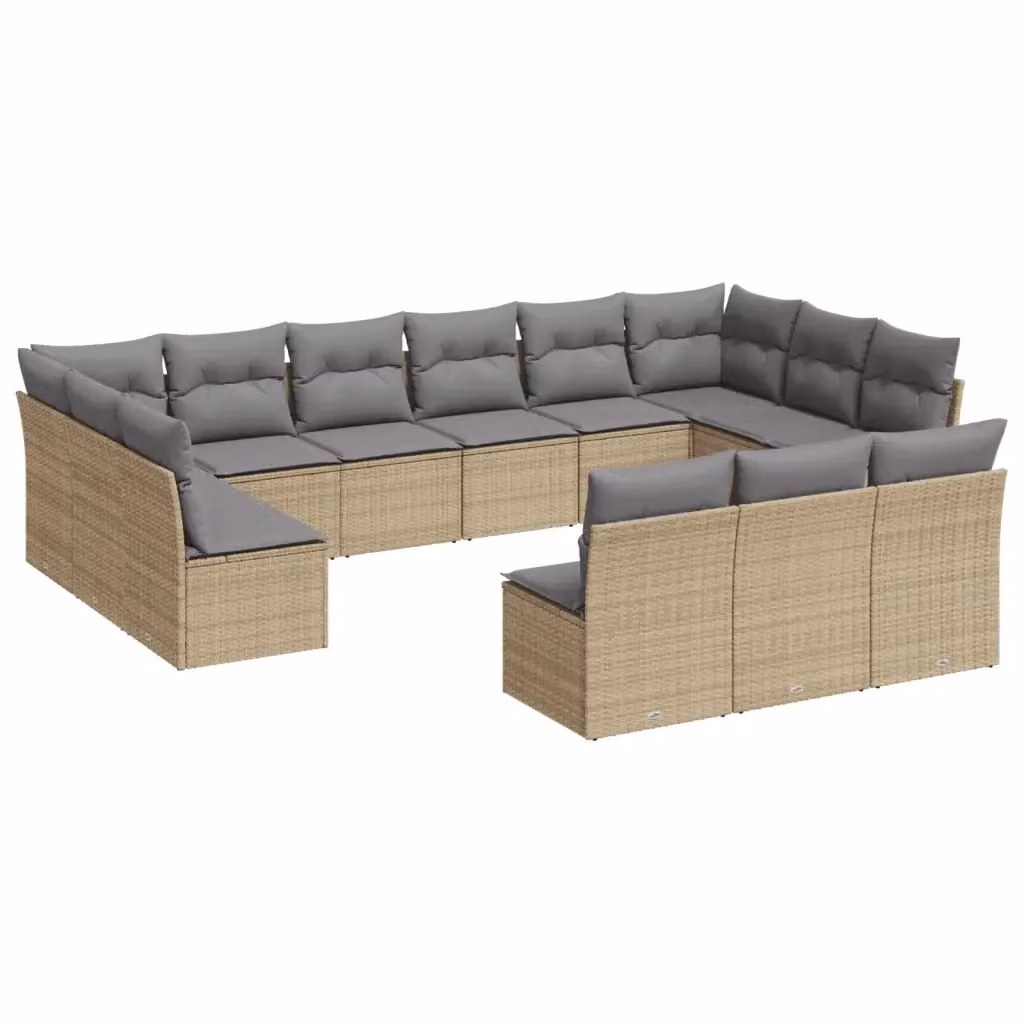 Set Divano da Giardino VIDAXL a Forma a U in Polyrattan con Cuscini Beige, 13 Pezzi – 2