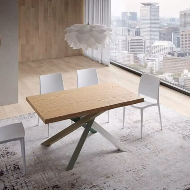 Tavolo fisso Itamoby Versalux in legno rovere con bordo live edge e gambe multicolore L: 140 cm, P: 90 cm, H: 75 cm – 1