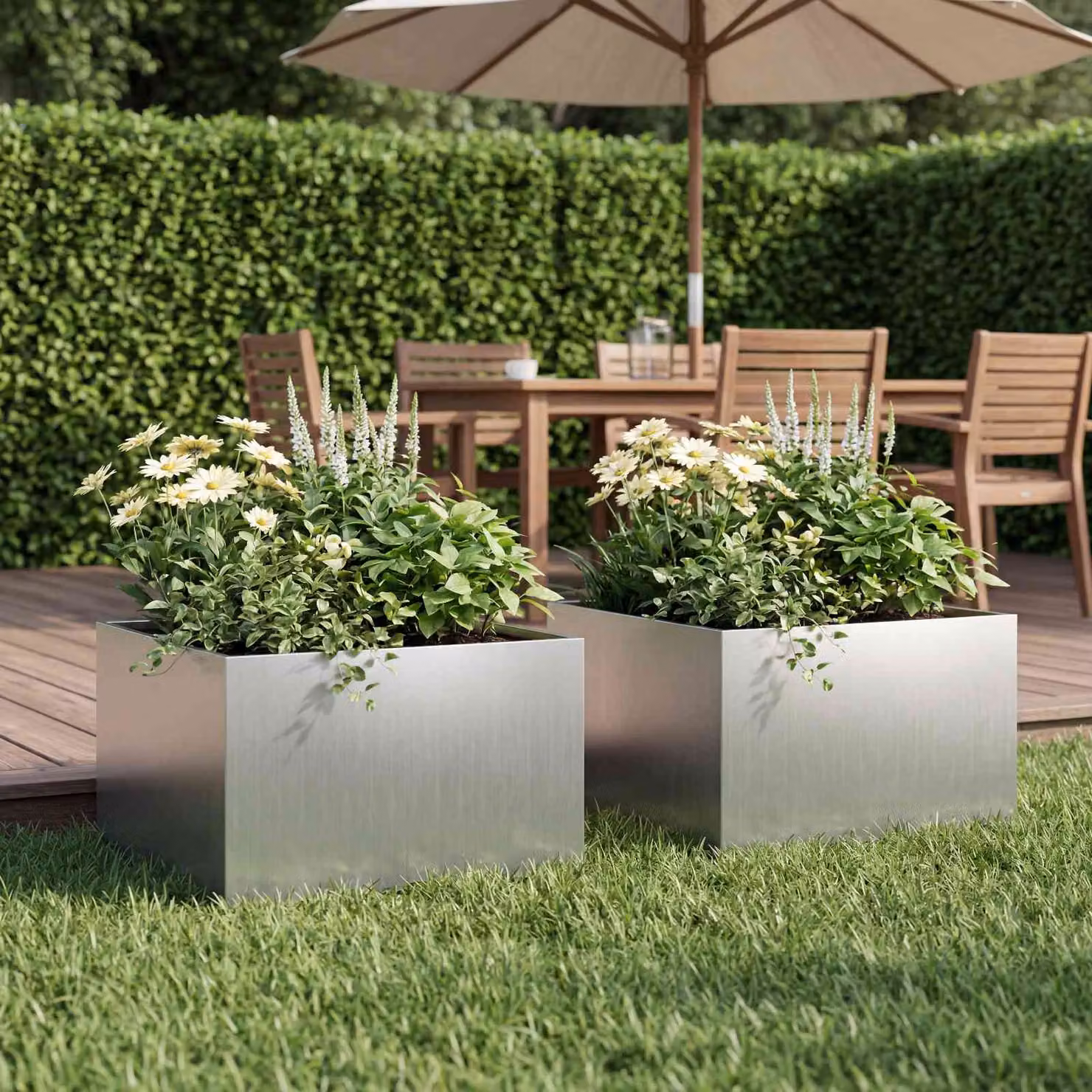 Set di 2 vasi da giardino vidaXL in acciaio zincato argento L/P/H: 40 x 40 x 30 cm