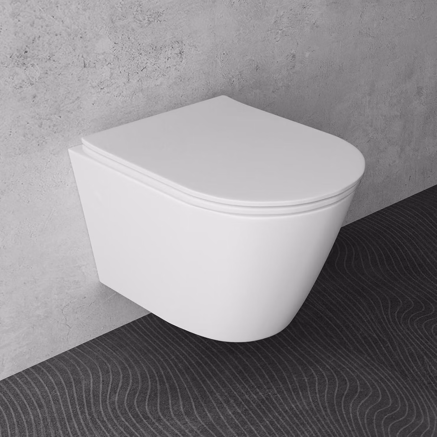WC sospeso senza bordo Alpenberger | WC con nano rivestimento | Coperchio del WC a D con chiusura ammortizzata | WC sospeso in Vetroceramica per bagno e WC ospiti | WC a filo pavimento adatto a Geberit