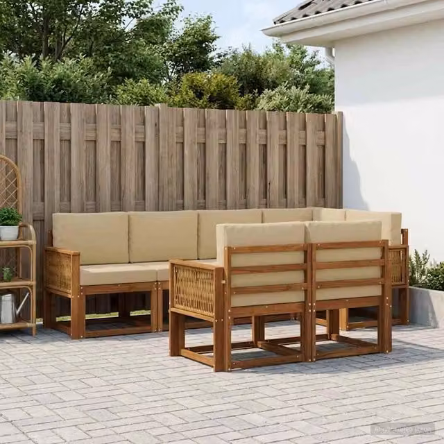 Set di divani da esterno 7 pz Naturale e Beige Poliestere 3385299