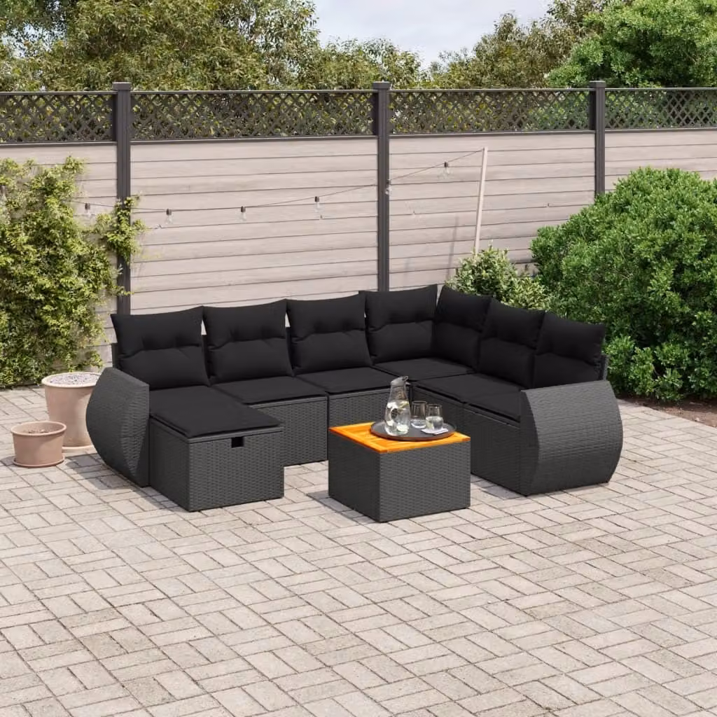 Maison Exclusive - Set da giardino 8 pezzi con cuscini in polyrattan nero