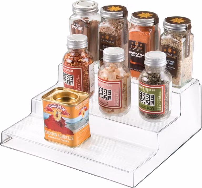 Porta erbe con 3 scomparti - organizzatore compatto per la cucina in plastica resistente - organizzatore per vasi, barattoli e spezie con espositore trasparente.