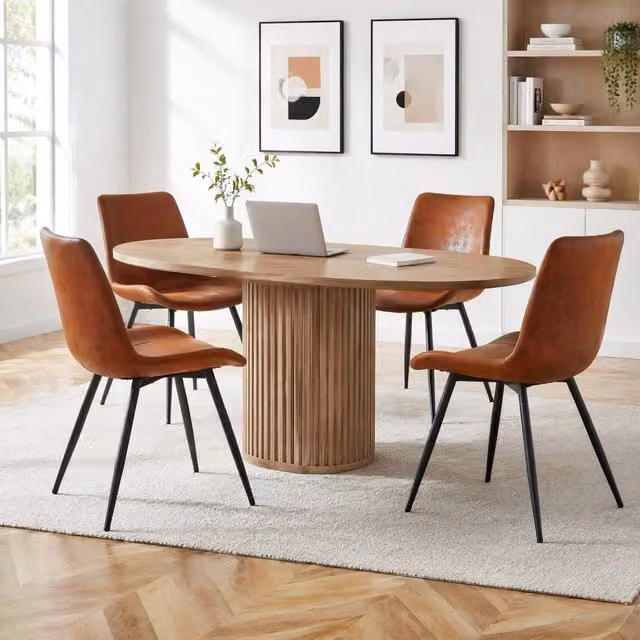 Set di 4 sedie da pranzo moderne REDOM in tessuto marrone e metallo nero H: 76.5 cm, L: 58.0 cm, P: 58.0 cm