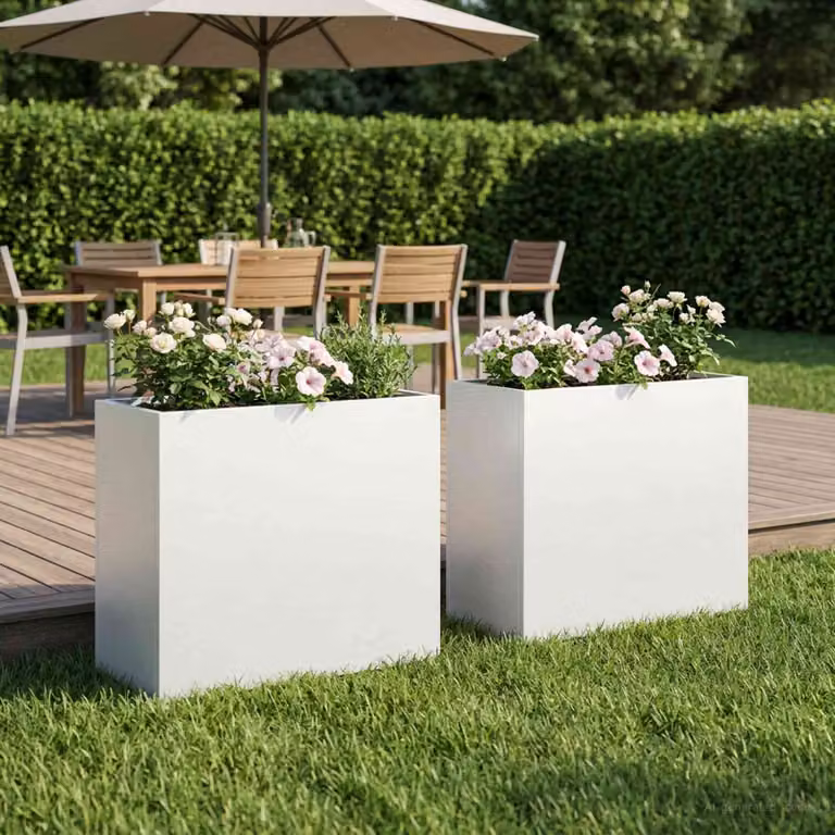 Set di 2 vasi da giardino vidaXL in metallo bianchi L/P/H: 50 x 20 x 40 cm