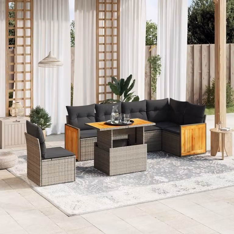 Maison Exclusive - Set Divani da Giardino 7 pz con Cuscini Grigio in Polyrattan