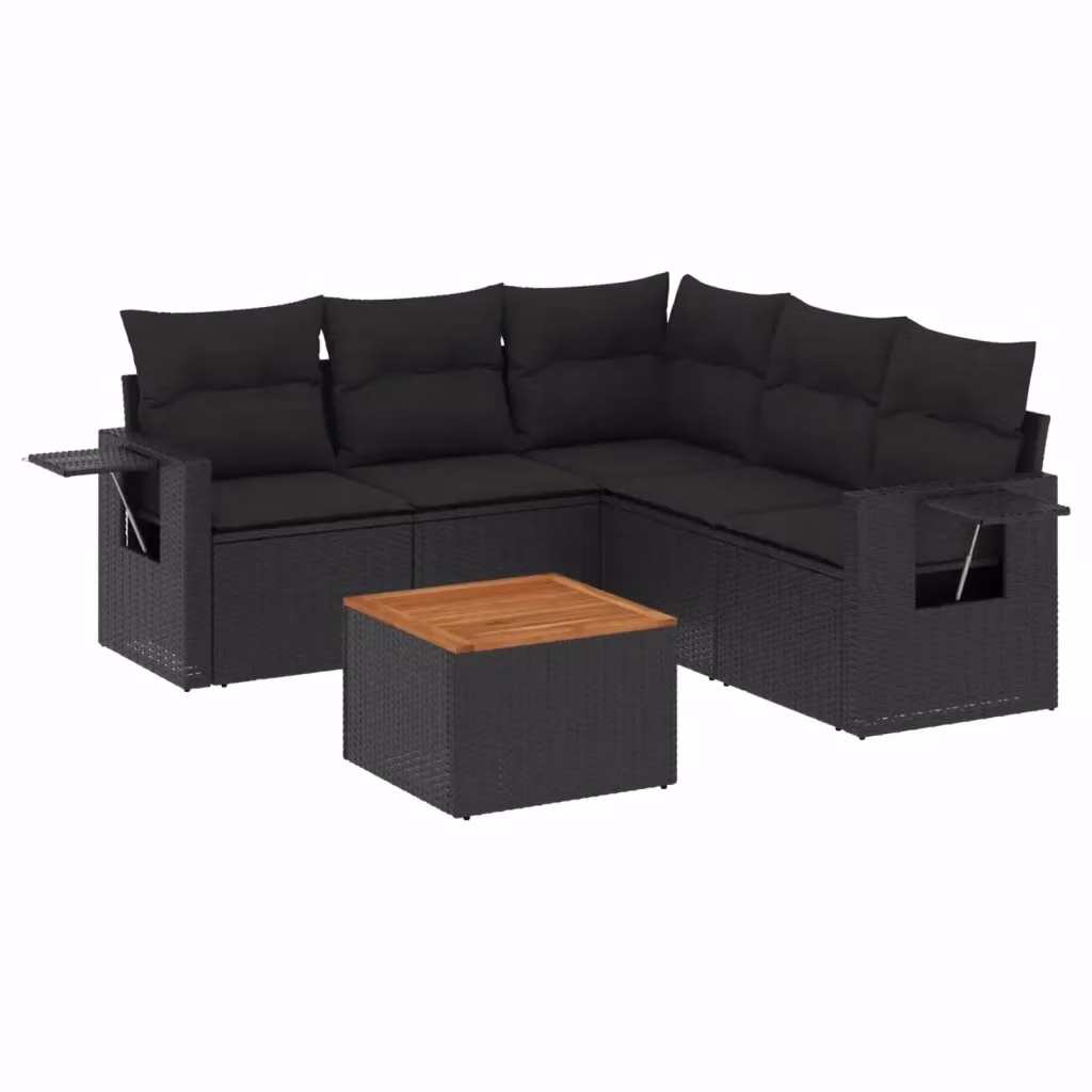 Set Divano da Giardino vidaXL a L in Polyrattan Nero con 6 Pezzi, Cuscini Inclusi e Tavolino da Esterno – 2