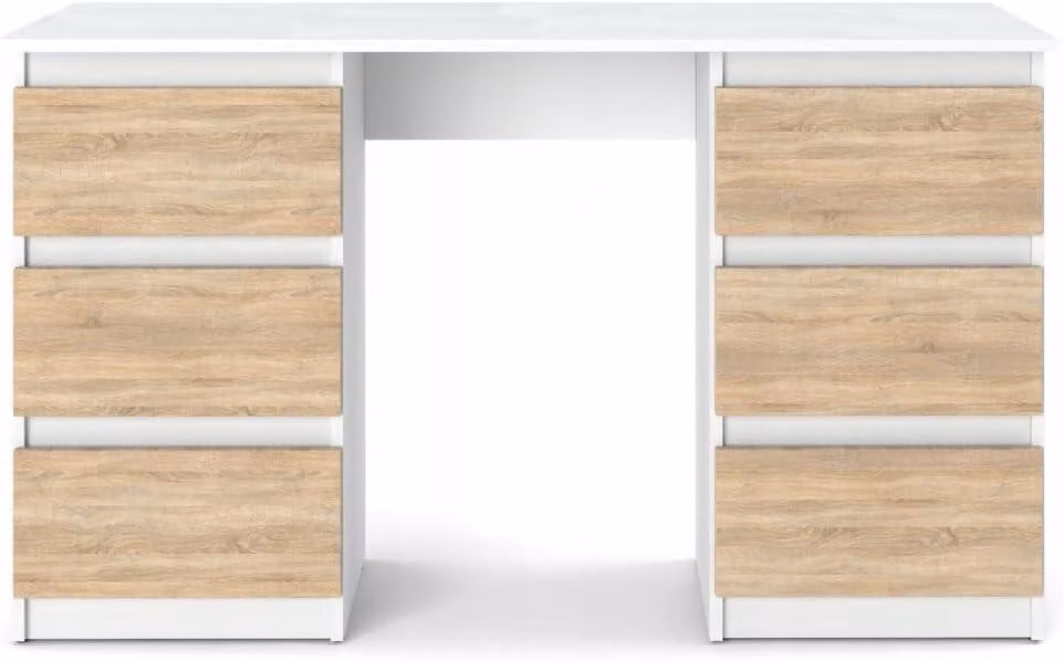 Scrivania VBChome 120x50x75 cm, bianca - Scrivania da ufficio in stile Sonoma con 6 cassetti, ideale come scrivania per computer, PC, lavoro, laptop o per l'ufficio domestico