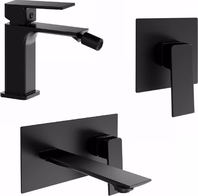 Set miscelatori: lavabo ad incasso bidet senza scarico e incasso doccia monocomando nero opaco | Ingrid
