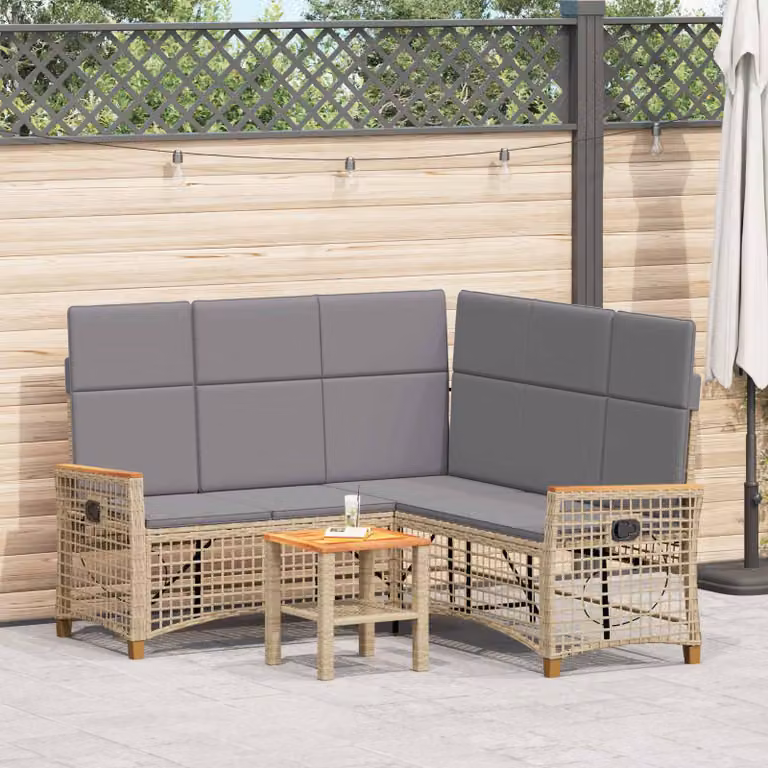 Set di divani da giardino vidaXL a forma di U con 5 posti, beige e grigio, struttura in metallo e cuscini inclusi