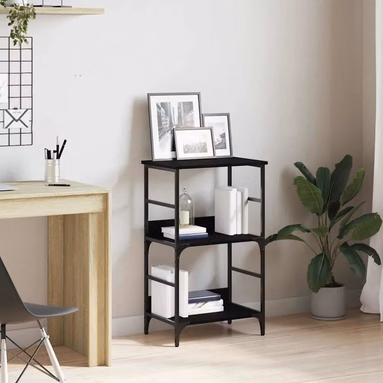 Libreria moderna vidaXL a 2 livelli in metallo e MDF nero L 50 cm x P 33 cm x H 82 cm