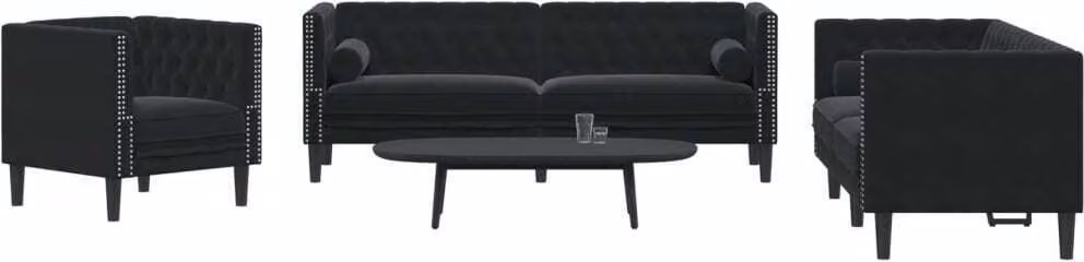 Maison Exclusive - Set divano Chesterfield a 3 posti con cuscini per il collo, in velluto nero