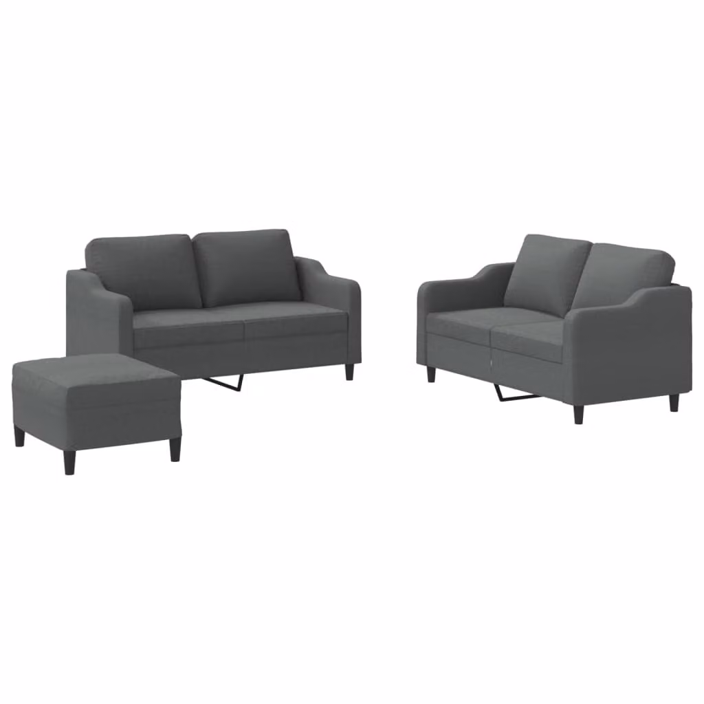 Set di Divani 3 pz con Cuscini Grigio Scuro in Tessuto