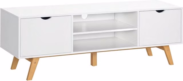 Mobile TV Scandinavo XYLO in Legno Bianco con 2 Ante e 2 Nicchie L: 150 cm, P: 39 cm, H: 50 cm