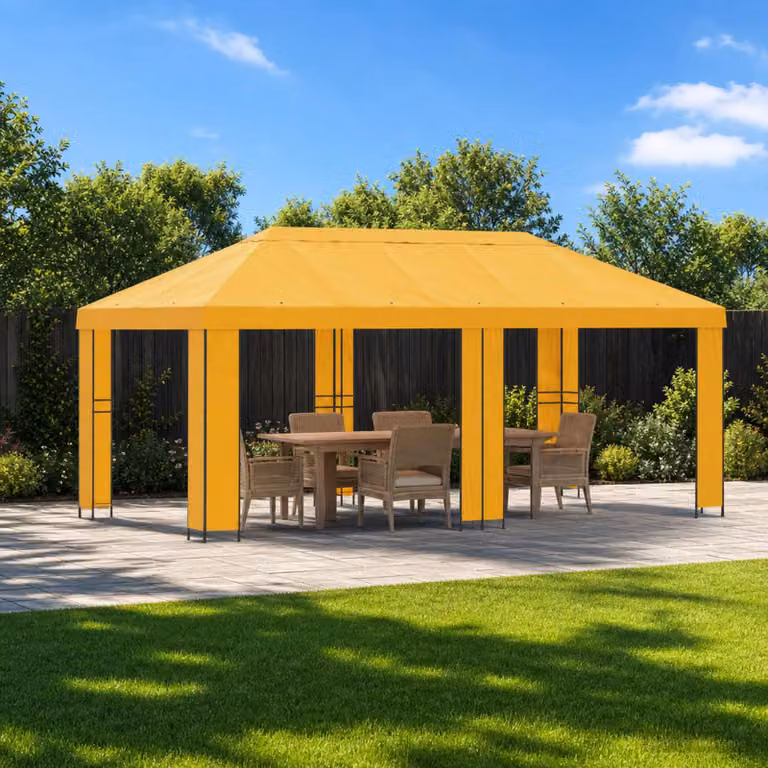 Gazebo da giardino vidaXL in acciaio e poliestere giallo e nero 6 x 3 m
