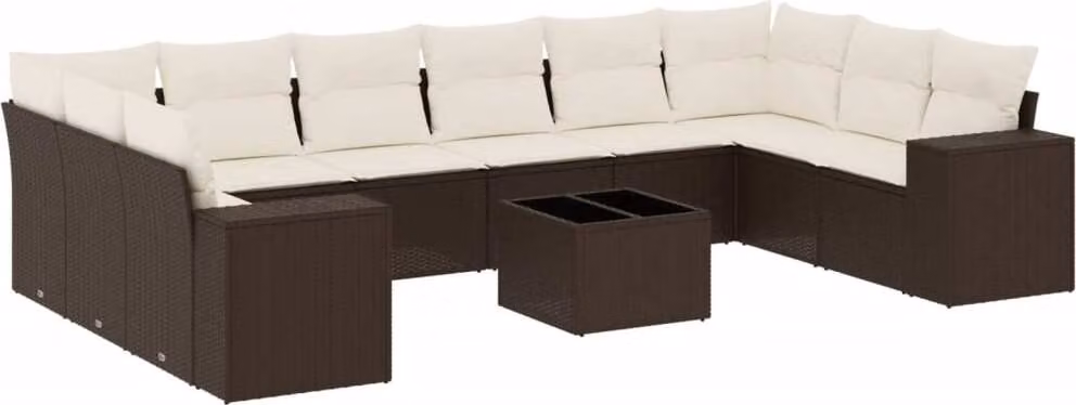 Set Divani da Giardino 11 pz con Cuscini Polyrattan Marrone