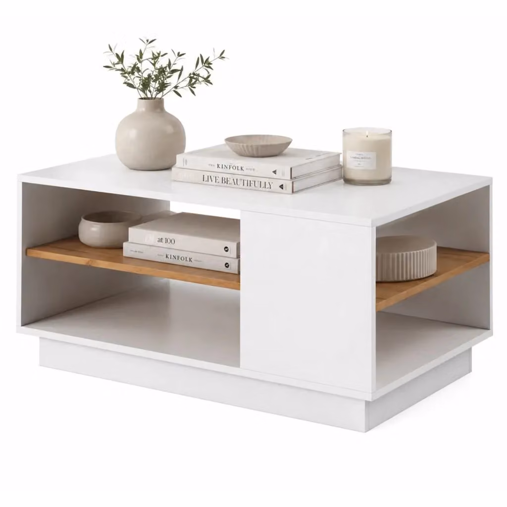 Tavolino da salotto Karada DMORA con 2 vani, L/P/H: 100 x 46 x 60 cm, Bianco e Rovere – 2