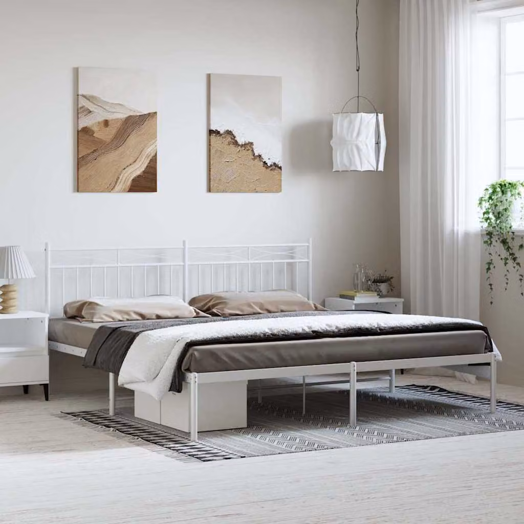 vidaXL Giroletto con Testiera in Metallo Bianco L: 187 cm, P: 219 cm, H: 91 cm