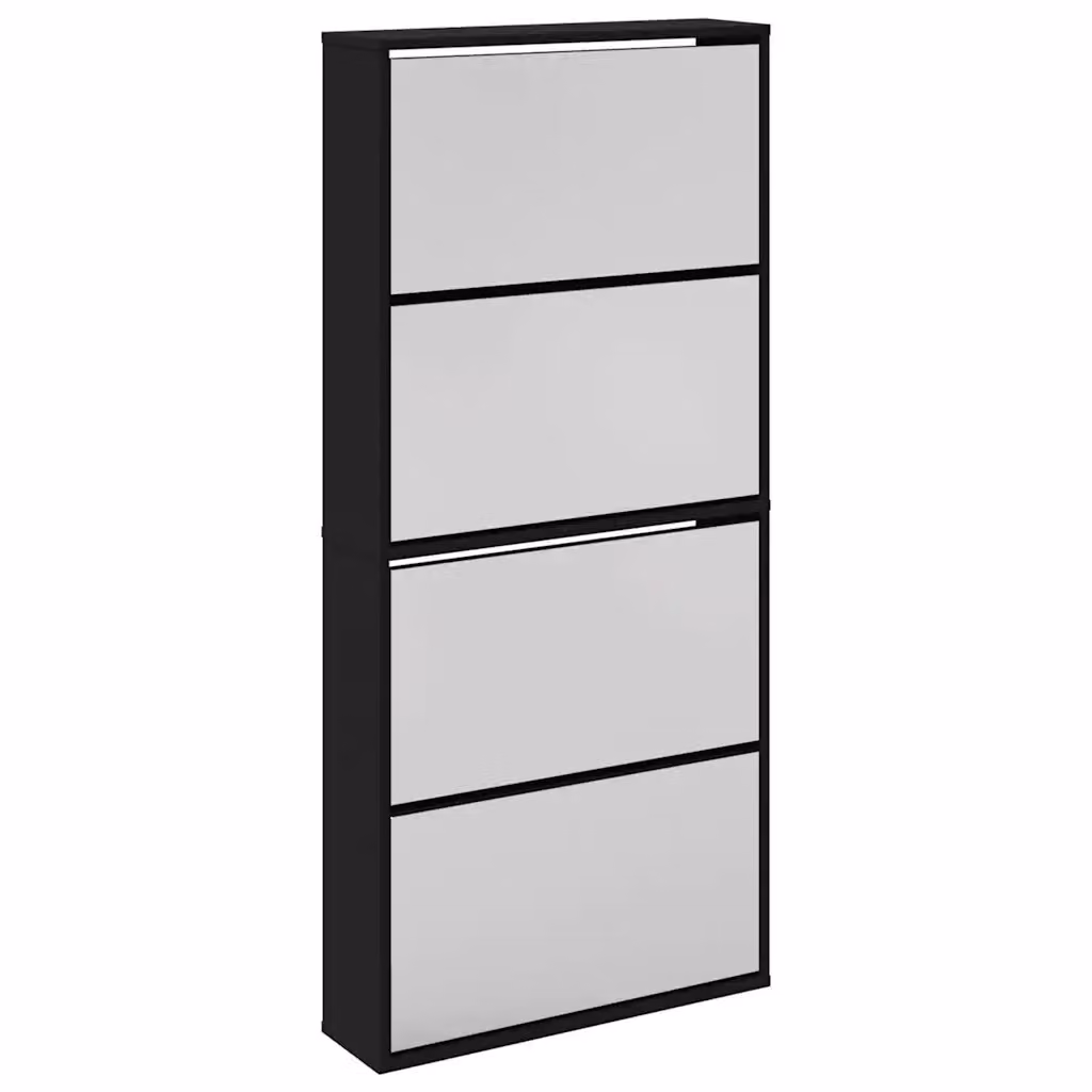 Scarpiera moderna vidaXL con specchio nero e ante in vetro, da appendere al muro, L: 63 cm, P: 17 cm, H: 134 cm – 2