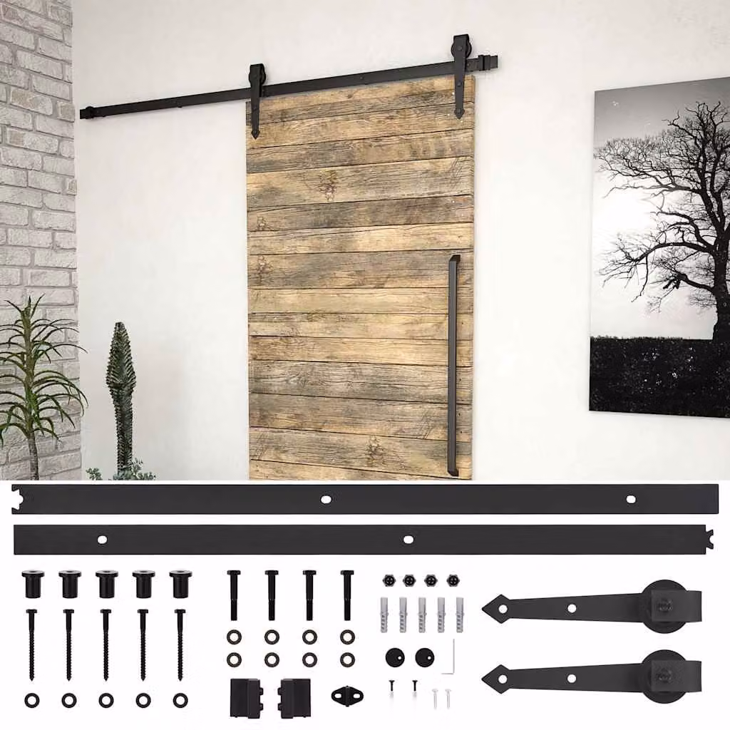 vidaXL Kit di Binari per Porte Scorrevoli SKIEN in Acciaio Nero Opaco, Lunghezza: 200 cm