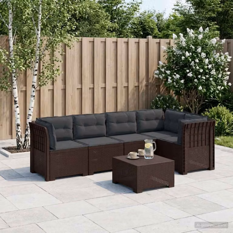 vidaXL Divano da Giardino a L con Cuscini in Polyrattan Marrone e Antracite