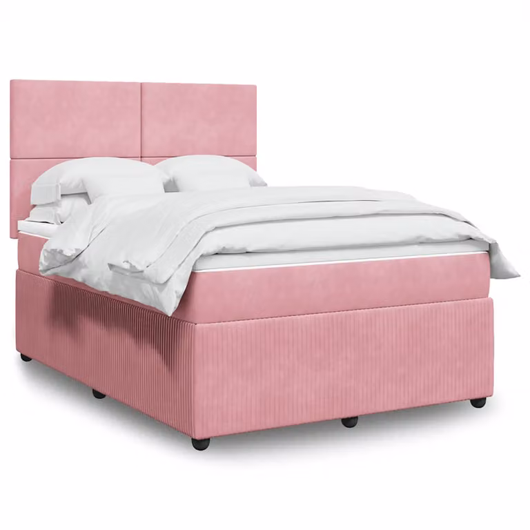 vidaXL Giroletto a Molle con Materasso in Velluto Rosa e Bianco L/P/H: 140 x 200 cm