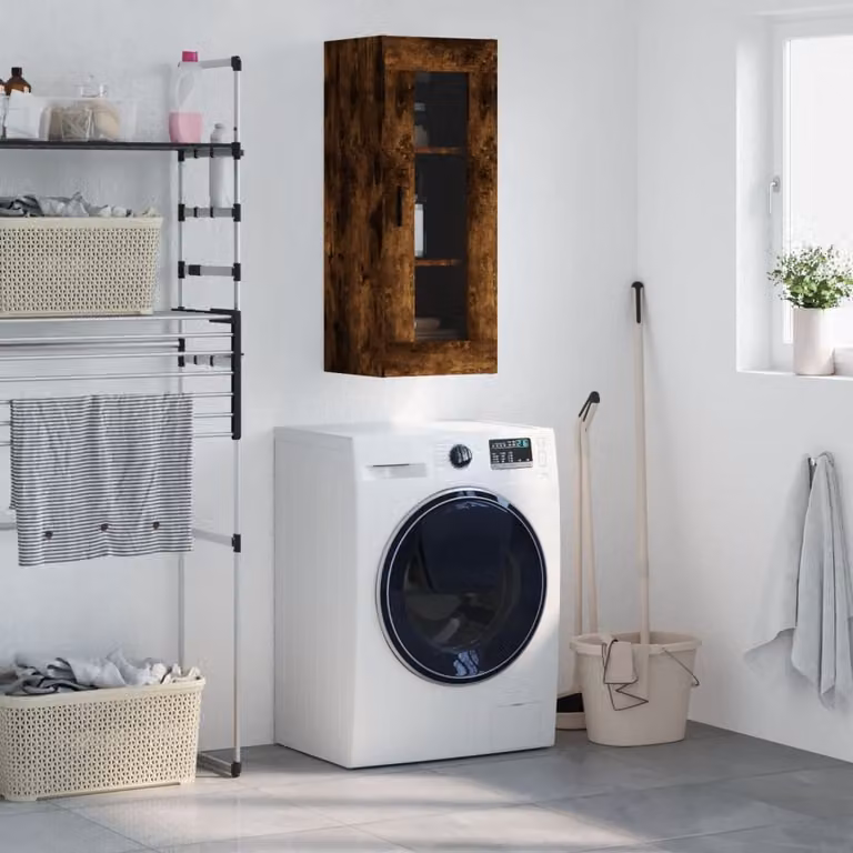 Mobile a parete vidaXL in rovere fumo con ante in vetro e finitura opaca L/P/H: 34,5 x 34 x 90 cm