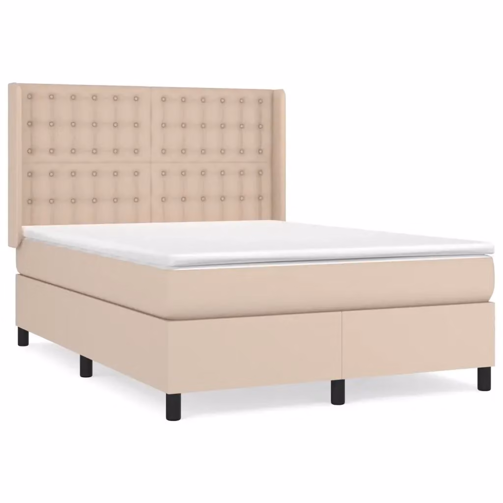 Letto con Giroletto a Molle e Materasso Ibrido vidaXL in Similpelle Beige e Bianco L/P/H: 193 x 147 x 128 cm – 2