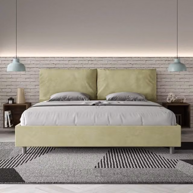 Letto matrimoniale king size Antea Large Ityhome con rete imbottita in microfibra colore tè verde L/P: 190 x 210 cm