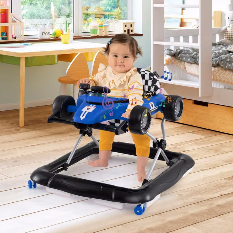 Passeggino 4-in-1 Costway con centro attività e scatola musicale, altezza regolabile a 3 livelli, Blu