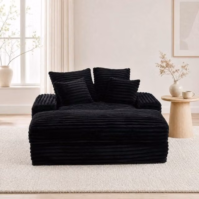 Chaise Longue REDOM in velluto nero con cuscini rimovibili, L/P/H: 175 x 137 x 63 cm