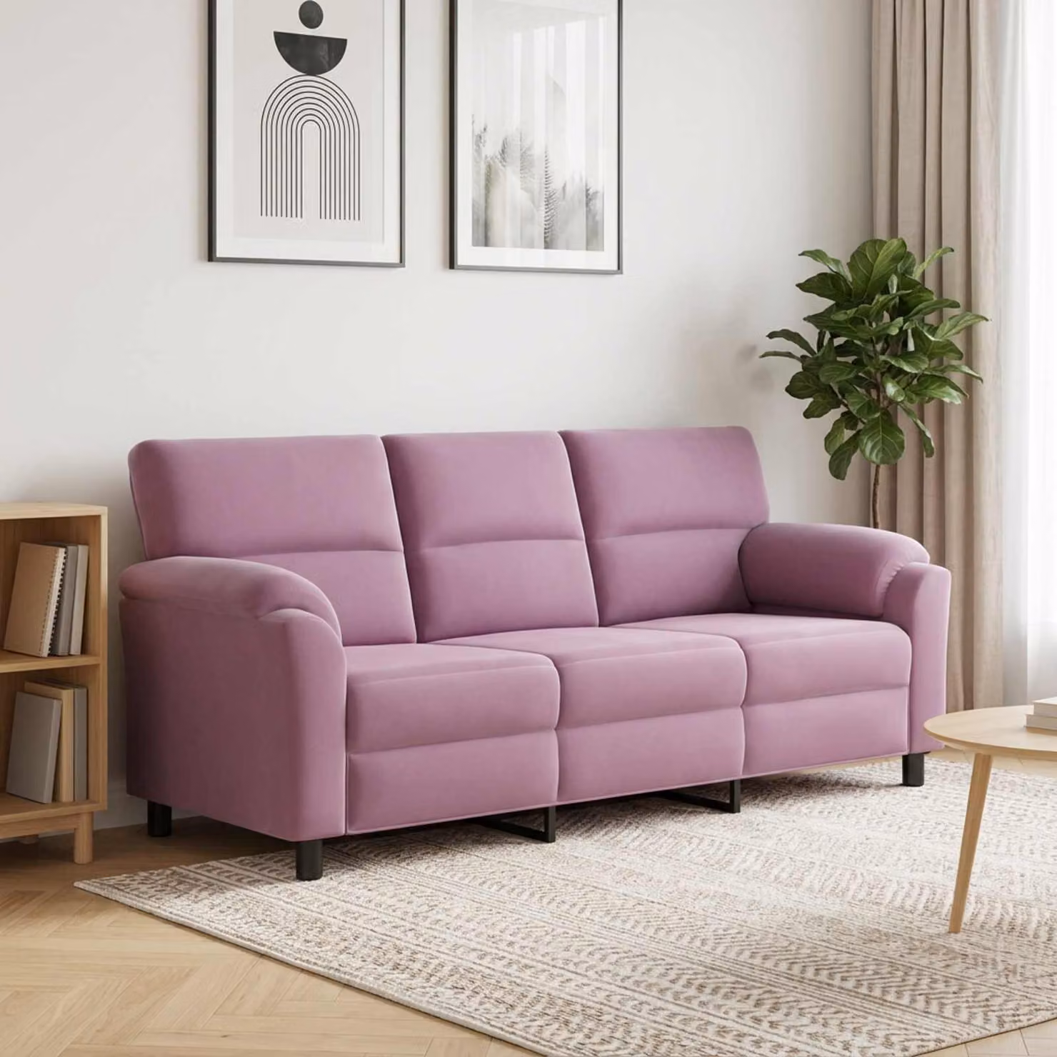 Divano moderno vidaXL in velluto viola con struttura in metallo, L: 214 cm, P: 85 cm, H: 93 cm