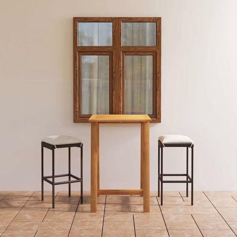 Set Bar da Giardino vidaXL in Legno di Acacia Marrone con Cuscini Beige, 3 Pezzi