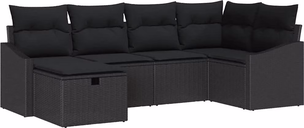 Set di divani con cuscino 6 pcs Nero polyrattan