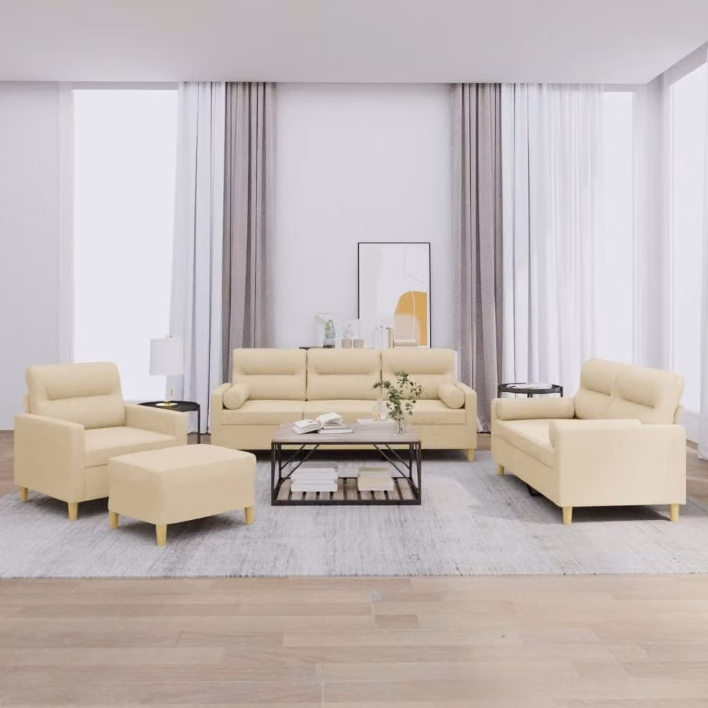 Maison Exclusive - Set divano 4 pezzi con cuscini in tessuto color crema