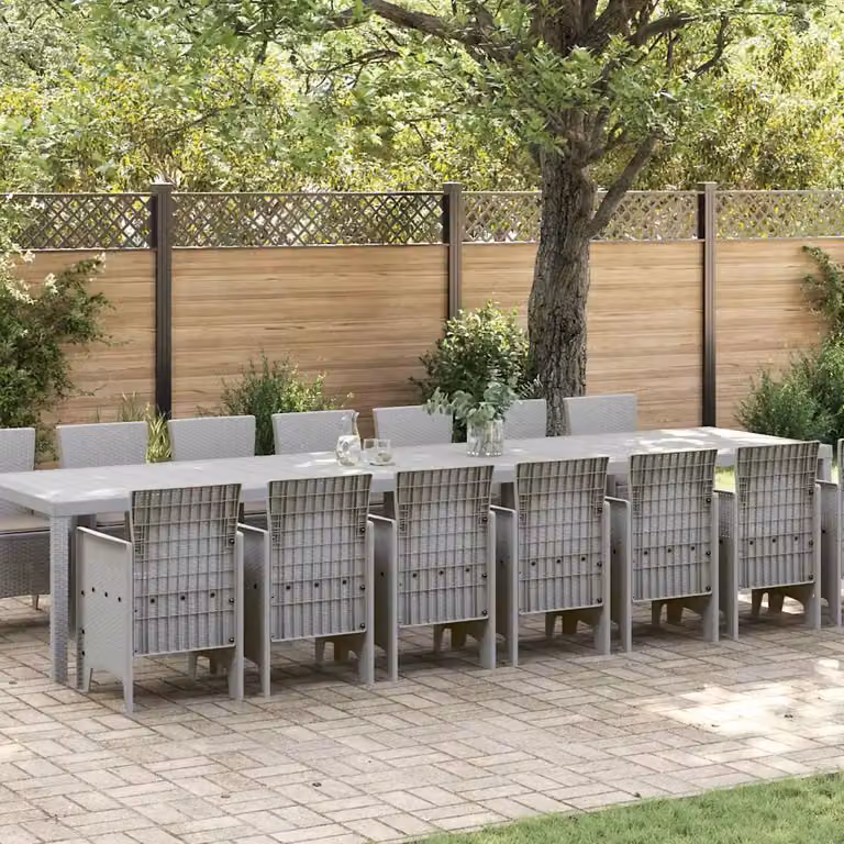 Set da pranzo da giardino moderno vidaXL in rattan grigio con 15 pezzi