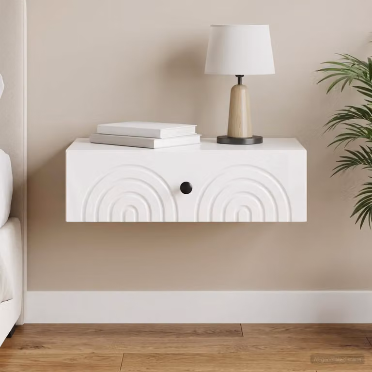 vidaXL Tavolino da Parete Laterale Moderno Bianco Lucido L/P/H: 59 x 34,5 x 17 cm