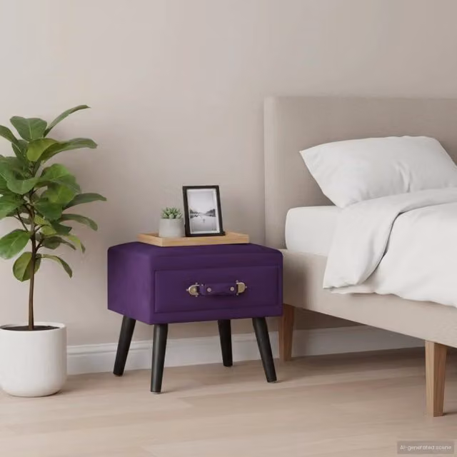 Set di 2 comodini vidaXL in velluto viola con struttura in legno di pino, L/P/H: 40 x 35 x 40 cm – 1