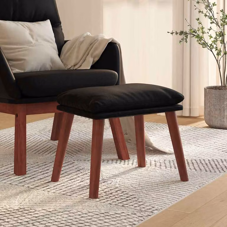 Poggiapiedi vidaXL in similpelle nera con struttura in legno, L 45 cm x P 29,5 cm x H 35 cm