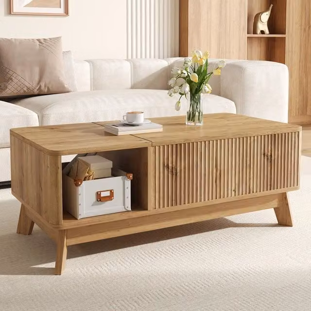 Tavolino da caffè XYLO con piano alzabile in MDF marrone opaco e design moderno L: 48 cm, P: 40 cm, H: 48 cm