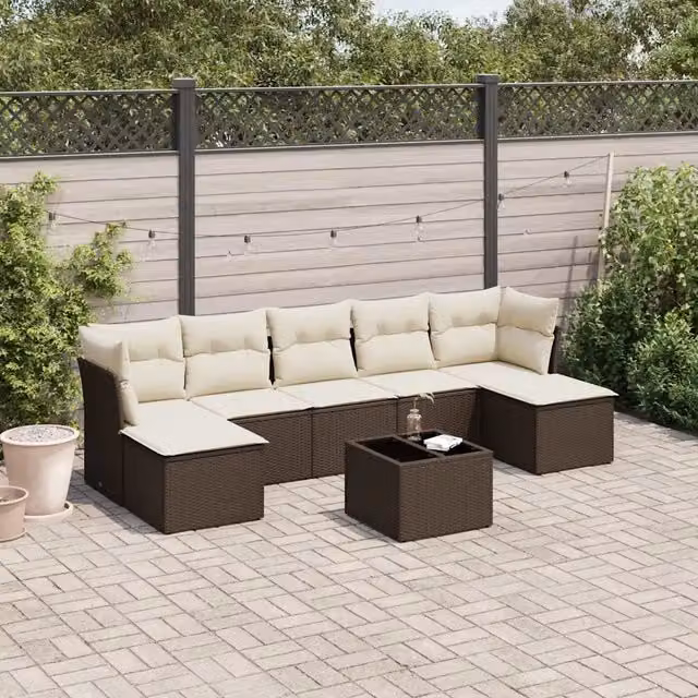 Set Divani da Giardino 8 pz con Cuscini Marrone in Polyrattan 3218043