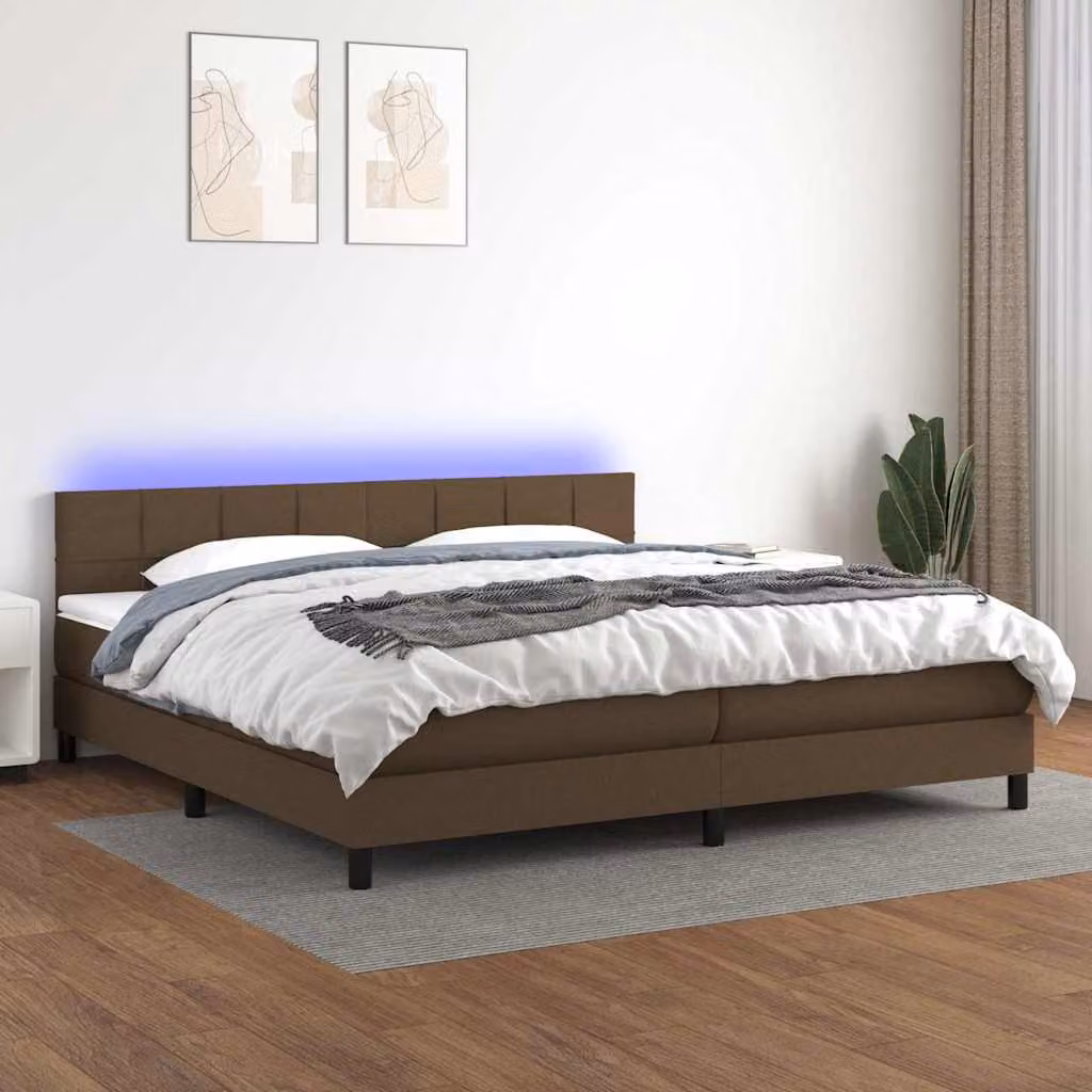 Letto Ibrido con Materasso e Illuminazione LED vidaXL in Tessuto Marrone Scuro L/P: 200 x 200 cm – 1